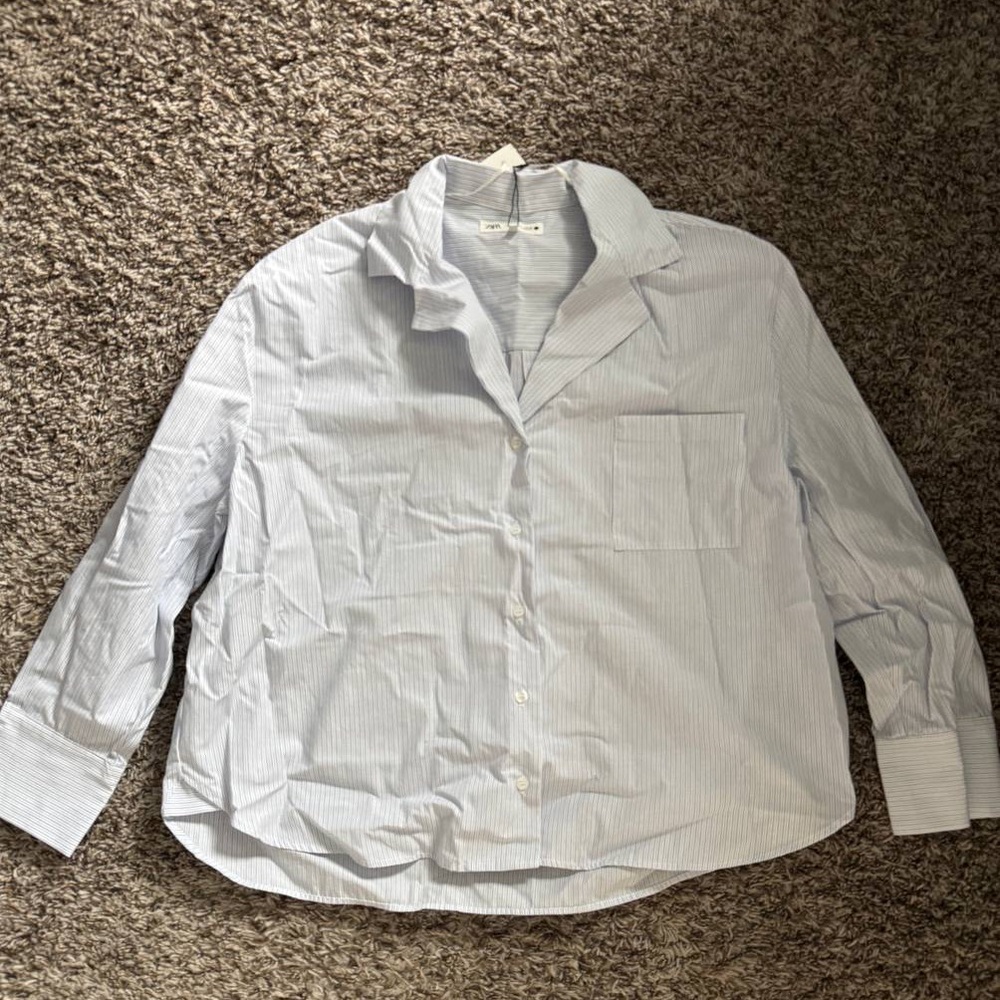 Women Light Blue Striped Shirt